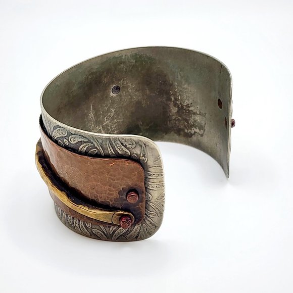 Artisan Riveted Mixed Metals Assemblage Cuff Bracelet - Picture 5 of 8